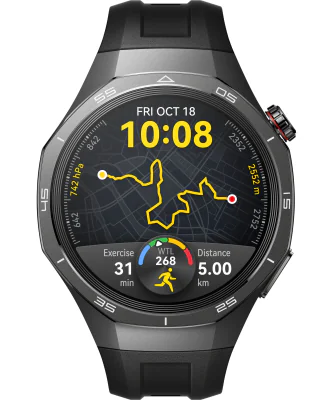 Smartwatch Watch GT 5 Pro, 46MM, Tarnish Titanium Case, Black Fluoroelastomer Strap "55020DKD"