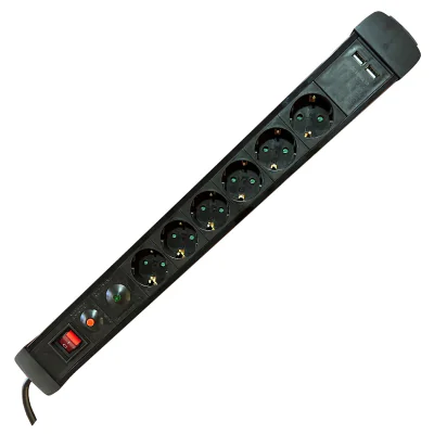 SOCKET STRIP 6S PVC 1.5M 2U BK/SURGE AND OVERLOAD PROTECTION