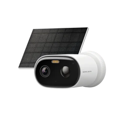 Solar-Power Security Camera Kit SPEC: 2K Resolution (2304×1296), Bullet Camera, Built-in Microphone and Speaker, Color Night Vision, 2.4 GHz & 5 GHz Wi-Fi, 5 W Max Charging Power, IP65 FEATURE: MERCUSYS APP, Smart Detection and Notifications (Motion 