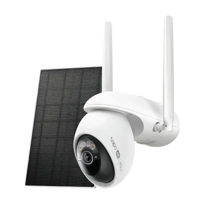 Solar-Powered Pan/Tilt Wi-Fi/4G LTE Security Camera Kit TP Link, 1/2.7" Progressive Scan CMOS Starlight Sensor, 2× 850 nm IR LEDs (33 ft / 10 m) Full-Color Night Vision, Pan Mechanical Range: 326° (360° Pan Coverage) Tilt Mechanical Range: 53° (98° T
