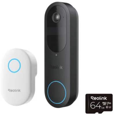 Sonerie wireless WiFi dual band Reolink *fara fir *rezolutie 2K 4MP si un unghi de vizualizare de 150° x 150° *Lentila:1.2 mm, diafragma F1.8 *Baterie: 7000mAh reincarcabila (Durata de viata variaza in functie de setari, utilizare si temperatura.) *A