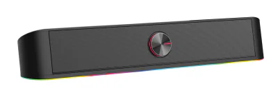 Soundbar gaming Serioux Yron RGB, putere: 3W x 2, impedanță: 4Ω, frecvență: 150Hz - 20KHz, sensibilitate:750mv ± 50, alimentare: DC5V / 1A, S / N: ≥85dB, dimensiunea driverului: 2 inch x 2, conexiune: 3.5mm jack TRS, RGB : 6 moduri de lumină, cablu U