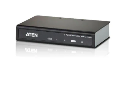 Splitter ATEN VS182A-AT-G; numar porturi:2, Video Type portul: HDMI, Iesire video: 2x HDMI. Rezoluţia maximă: 4096 x 2160 Pixel, Culoarea produsului: Negru, Material carcasă: Metal. Tensiune AC intrare: 5 V, Consum de energie (tipic): 3,12 W. Lățime: