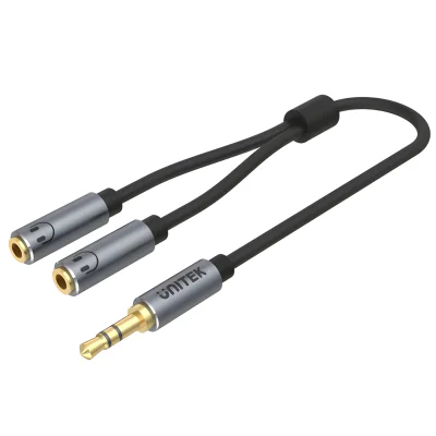 Splitter audio UNITEK Y-C956ABK, Jack TRS 3,5 mm tată - 2 x Jack TRS 3,5 mm mamă, 0,2 m