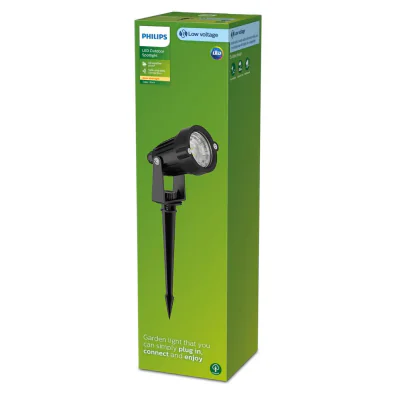 Spot LED pentru exterior cu spike Philips CAPER GARDEN LINK, 1.5W, 24V ,180 lm, lumina calda (2700K), IP44, 270x70x60mm, Negru