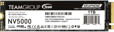 SSD TEAMGROUP NV5000, 1TB, PCIe Gen4x4 M.2 2280, 3D TLC NAND NVMe, R/W: 4500/1900 MB/s, "TM8FGM001T0C101"