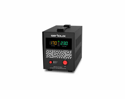 Stabilizator de tensiune Serioux Relay 101-500VA, putere 500VA/300W, tip releu, transformator toroidal, interval tensiune intrare 150V ~ 260V, interval frecvența intrare 45Hz ~ 65Hz, tensiune de ieșire 230V, precizie de ieșire +4,-8%, priza: 1x Schuk