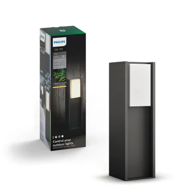 Stalp LED pentru exterior Philips Hue Turaco, 9W (60W), 806 lm ,luminacalda (2700K), dimabila, IP44, 402x121mm, Antracit