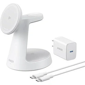 Stand cu incarcare wireless 3 in 1 Anker, MagGo 3-in-1, 15W, fast charge, pentru iPhone seriile 12-16. apple Watch si AirPods, cablu USB-C inclus, 1 x USB-C incarcare, alb, "B25M4G21" - 0194644206772