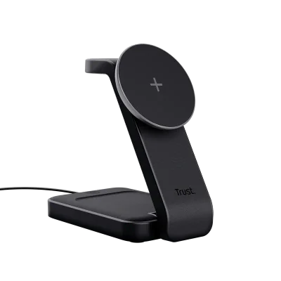 Stand de incarcare 3-in-1 Trust Viro, putere intrare 20W, interfata USB- C, compatibil cu produsele din brandul Apple: iPhone (12 si modele mai noi), Airpods si Apple Watch, negru