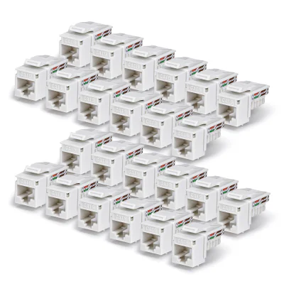 StarTech.com Cat6 Keystone Jack, 24-Pack RJ45 Ethernet Keystone Jacks, UTP Cat6 Wall Jack, 90-Degree 110 Punch Down, White, Angled, White, RJ-45, Female, 10GBase-T, Cat6, Cat5e