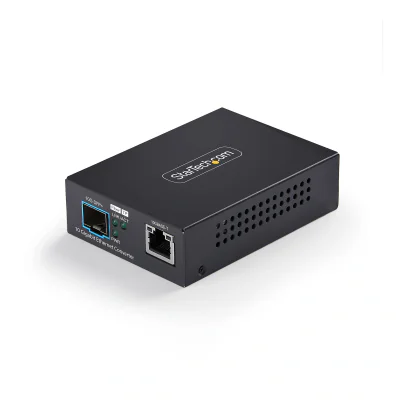 StarTech.com 10GbE Open SFP+ Fiber Media Converter, Standalone 10 Gigabit Ethernet RJ-45 to 10GBASE-X SFP+, Single-Mode / Multi-Mode, 16K Jumbo Frames - TAA, 10000 Mbit/s, 10GBase-T, 10GBase-X, IEEE 802.3, 2.5 Gigabit Ethernet, 5 Gigabit Ethernet, 10 Gigabit Ethernet, Fast Ethernet, Gigabit Ethernet, 100,1000,2500,5000,10000 Mbit/s