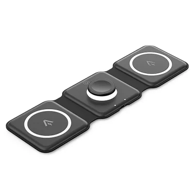 Statie incarcare wireless 3in1 Vention, MagSafe, telefon 15W, ceas 2.5W, casti 5W, fast charge, pliabil, magnetic, lumina LED, 1 x USB-C incarcare, negru, "FGGB0" - 6922794783836