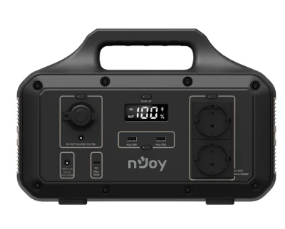 Statie portabila pentru exterior NJOY POWER BASE 1000, adaptor AC (240 W max), panou solar MPPT 12V-32V (240 W max), adaptor auto DC 12V Car (120 W max), 2x USB TYPE A (18 W max), 1x USB TYPE C (100 W max), DC 5525 12V (120 W max), Priza auto 12V (12
