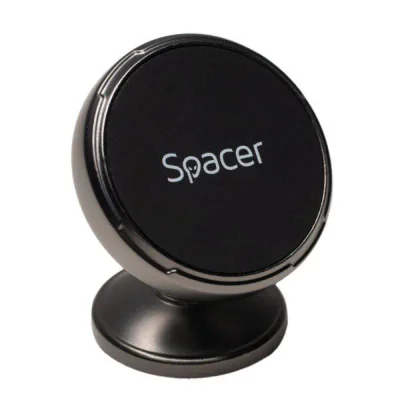 Suport auto magnetic Spacer pentru smartPhone, Metalic,fixare prin adeziv, Magnetic, 4 SuperMagneti N50, rotire 360 grade, negru