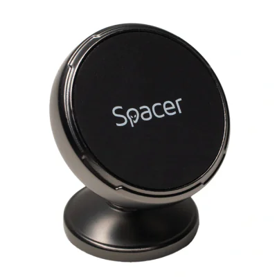 Suport auto magnetic Spacer pentru smartPhone, Metalic,fixare prin adeziv, Magnetic, 4 SuperMagneti N50, rotire 360 grade, negru