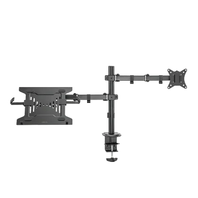 SUPORT de birou LOGILINK, pt 1 TV/monitor plat + 1 NB/tableta 10-15.6", diag. max 32 inch, rotatie, inclinare, orizontala, verticala, max 9 Kg + 4 Kg, negru, "BP0175"
