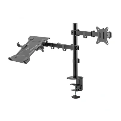 Suport de birou pentru monitor si laptop, Nexio, 17-32 inch(43cm-81cm), dubla articulatie, reglabil, capacitate sustinere 9KG/suport, Negru "NX-LDT66-C024ML"