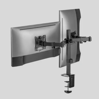 SUPORT de masa Superior, pt 2 monitoare plate, diagonala compatibila 17-32 inch, unghi reglabil sus-jos si stanga-dreapta, VESA compatibil max 100×100, max 9 kg / brat "SUPSPC002"