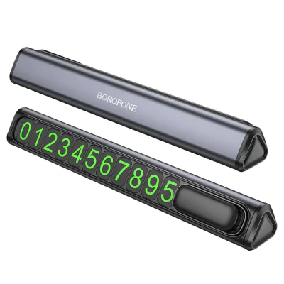 SUPORT numar de telefon parbriz Borofone "FC3", functie de inchidere si deschidere prin apasare, doua seturi de numere incluse, argintiu "6941991118760"