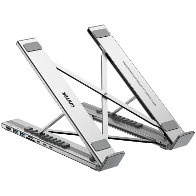 Suport pliabil pentru laptop UNITEK D1137AGY01, cu hub și cititor de carduri SD