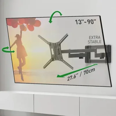 Suport TV de perete, Barkan BM464L, Full Motion cu 2 brate, 13"- 90", VESA 600 x 400 mm, suporta pana la 60kg, negru