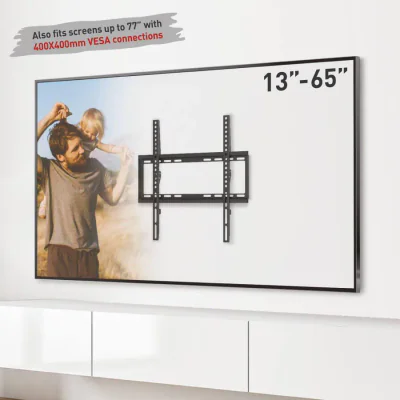 Suport TV de perete Barkan fix, compatiblitate ecran 13-65", greutate maxima suportata 50kg, VESA 75x75~400x400, negru