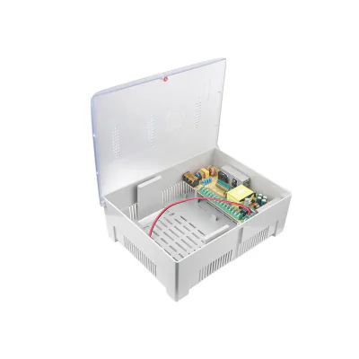 Sursa de alimentare 10A cu back up si 9 canale protejate pentru sisteme CCTV STD-XZS120-12-9, tensiune intrare: 100-264V AC,47-63Hz; tensiune iesire: DC12V, 10A, 120W, carcasa plastic ( model economic), LED stare, intrare pentru acumulator de 17Ah ( 