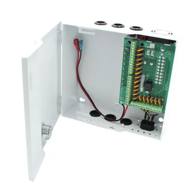 Sursa de alimentare 20A cu back up si 18 canale protejate pentru sisteme CCTV, STD-XWU250-12-18, 18 iesiri protejate PTC, LED stare pentru fiecare canal, tensiune intrare: 100-240V AC,47-63Hz; tensiune iesire: DC12V 20A, 240W, carcasa metal,  intrare