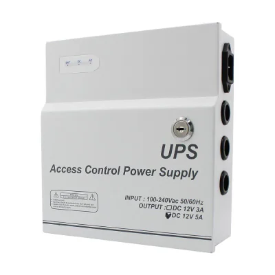 Sursa de alimentare 5A cu back up pentru sisteme de access control STD- TMJY05-12-7Z, tensiune intrare 996-264V, 47Hz-63Hz, tensiune de iesire: DC12V 5A,60W, carcasa metal, intrare pentru acumulator de 7Ah 12V( nu este inclus),  temporizare access: 0