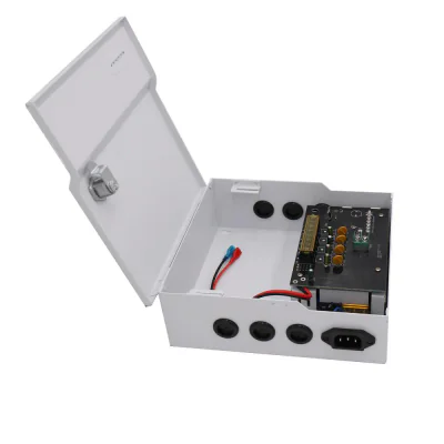 Sursa de alimentare 5A cu back up si 4 canale protejate STD-XWU60-12-4, 4 iesiri protejate PTC, LED stare pentru fiecare canal, tensiune intrare: 100-240V AC,47-63Hz; tensiune iesire: DC12V 5A, 60W, carcasa metal,  intrare pentru acumulator de 7Ah 12