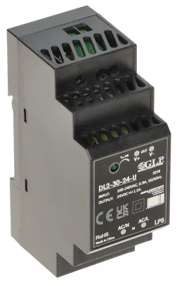 Sursă de alimentare în comutație pe șină DIN GLP DL2-30-24-U, 30 W, 24 V DC