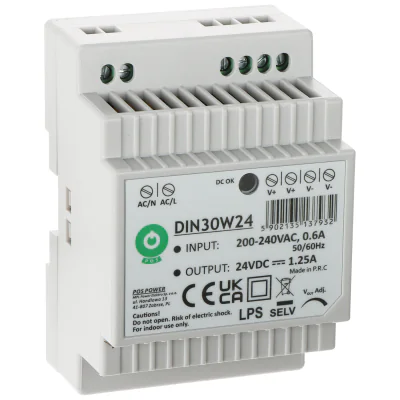 Sursă de alimentare în comutație pe șină DIN POS DIN30W24, 30 W, 24 V DC, intrare 180-264 V AC