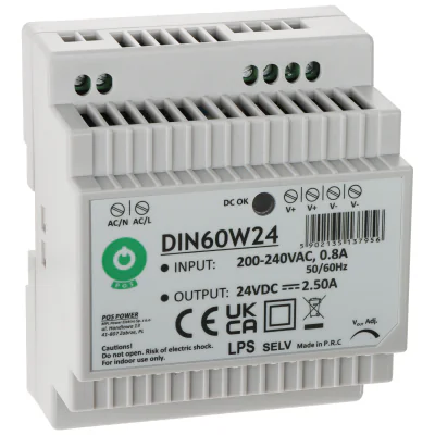 Sursă de alimentare în comutație pe șină DIN POS DIN60W24, 60 W, 24 V DC, intrare 180-264 V AC