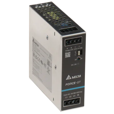 Sursă de alimentare în comutație trifazată pe șină DIN Delta Electronics DRF-24V120W3GBA, 24 V DC, 120 W