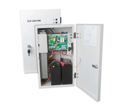 Sursa de alimentare pentru sisteme de detectie incendiu 230V/700W in cutie metalica, loc pentru 2 acumulatori. Sursele sunt certificate EN 54-4, Vds; EN 12101-10;