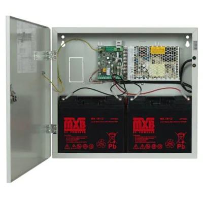 Sursa de alimentare pentru sisteme de detectie incendiu 24V/10A in cutie metalica Merawex ZSP100-10A-18 , loc pentru 2 acumulatori 12V/18Ah. Tensiune de intrare: 100/230VAC, eficiență ridicată sub sarcină și consum redus, comunicare RS-232 / RS-485, 