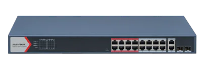 Switch 16 porturi POE Hikvision DS-3E1318P-EI(B), L2, Smart Managed, 16 × 100 Mbps PoE RJ45 ports si 2 × porturi gigabit, Putere PoE 230W, maxim 30W per port, Extend mode - pana la 300 metri,  Switching capacity 7.2 Gbps, Visualized Topology Manageme