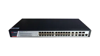 Switch 24 porturi POE Gigabit, Hikvision DS-3E2528P(B)(O-STD), Full Managed, 24  x Gigabit Poe electrical ports si 4 x Gigabit combo ports, SwitchingCapacity 336 Gbps, Packet Forwarding Rate 51 Mpps,putere POE 370 W, maxim 30W per port, Software Func