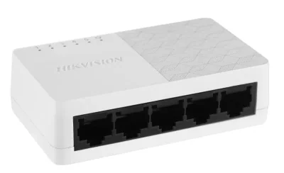 Switch 5 porturi Hikvision DS-3E0105D-E;  L2, Unmanaged, 5 × 10/100 Mbps adaptive Ethernet ports, Plug & play, Support ADI/ADIX, Standard: IEEE 802.3, IEEE 802.3u, IEEE 802.3x, desktop plastic switch, material: ABS dimensiuni: 83.00 mm × 22.00 mm × 5