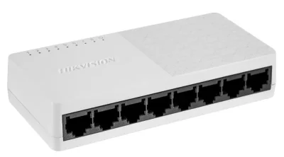 Switch 8 porturi Gigabit Hikvision DS-3E0508D-O, Unmanaged, 8 Gigabit RJ45 ports, Plug & play, Support ADI/ADIX, Standard: IEEE 802.3, IEEE 802.3u, IEEE 802.3x, IEEE 802.3ab; desktop plastic switch, dimensiuni: 124.00 mm × 25.00 mm × 61.00 mm, greuta