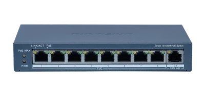 Switch 8 porturi POE Hikvision DS-3E1309P-EI(B), Smart Managed, 8 × 10/100M PoE ports,1 × Gigabit RJ45 port, PoE power budget 110W, maxim 30W per port, distanta transmisie 300 metri in modul extended, Switching capacity 3.6 Gbps, Packet forwarding 2.