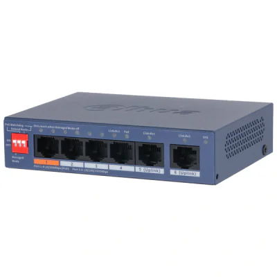 Switch Cloud Managed 6 porturi DAHUA DH-CS4006-4ET2GT-60, 4 PoE Fast Ethernet + 2 RJ45 Gigabit, buget PoE 60 W