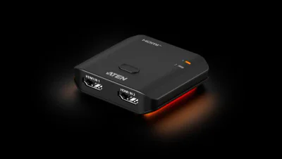 Switch HDMI 8K Aten, numar porturi: 2, interfata video input: 2 x HDMI Type A Female, interfata video output:  1 x HDMI Type A Female, rezolutie maxima 7680x4320px, latime de banda 48 Gbps, latime de banda 48 Gbps, negru