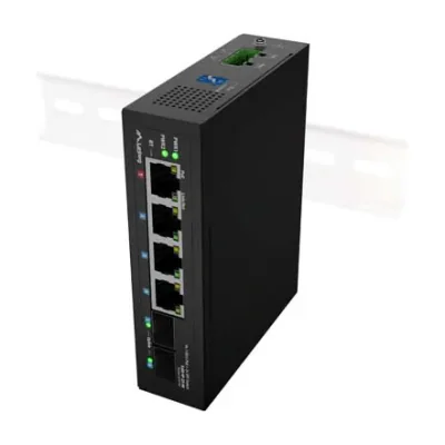Switch industrial Lanberg PoE 1xBT 3xAT 2xSFP DIN, Gigabit, Unmanaged, buget PoE 90W