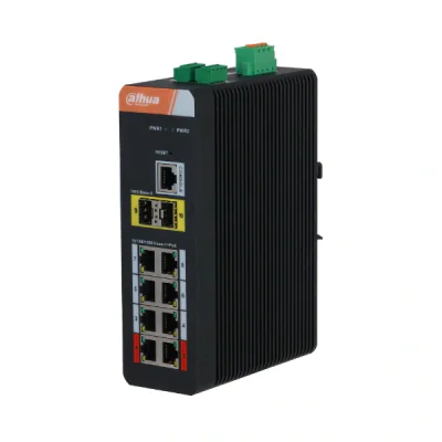 Switch industrial Managed L2 10 porturi DAHUA DH-IS4210-8GT-120, 8 PoE + 2 uplink Gigabit, buget PoE 120 W