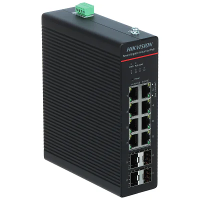 Switch industrial Smart Managed 12 porturi HIKVISION DS-3T1512HP-SI-8P4FKIT(75W), 8 PoE + 4 SFP Gigabit, buget PoE 300 W