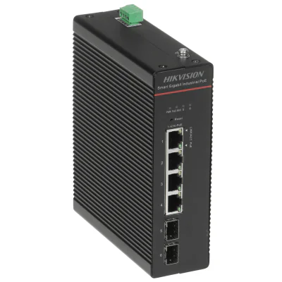 Switch industrial Smart Managed 6 porturi HIKVISION DS-3T1506HP-SI-4P2F, 4 PoE + 2 SFP Gigabit, buget PoE 300 W