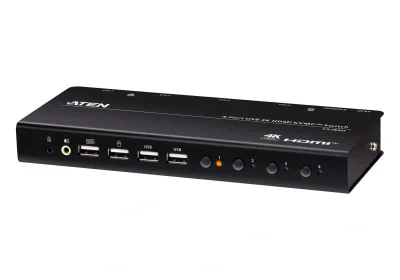 Switch KVM ATEN CS784H. Tastatură de tip port: USB, Mouse tip de port: USB, Video Type portul: HDMI. Tip HD: 4K Ultra HD, Rezoluţia maximă: 4096 x 2160 Pixel, Lungime de bandă video: 60 Hz. Culoarea produsului: Negru, Material carcasă: Metal, Din mat