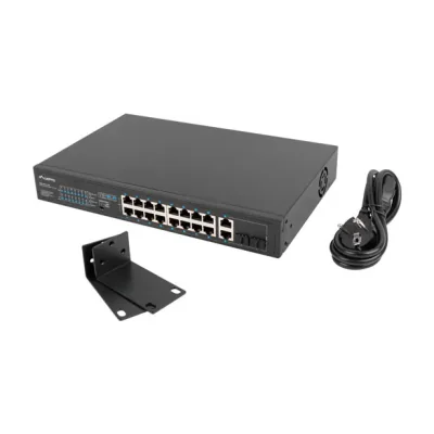 Switch Lanberg 16x 100Mb PoE+/2x 1Gb/1x SFP, fără management, rack 10" & 19", Gigabit Ethernet, 150W